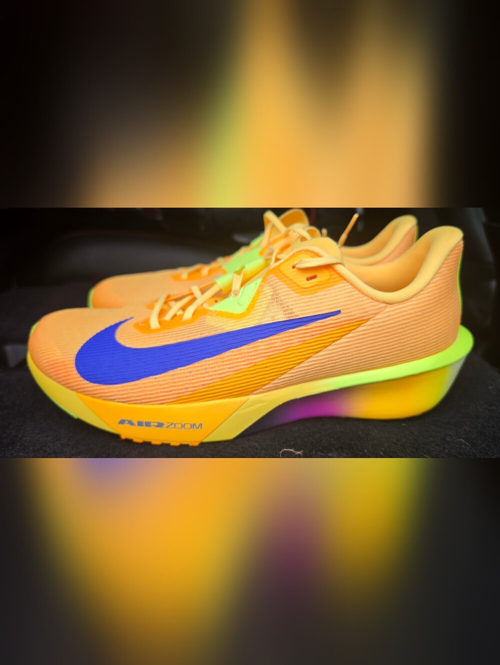Nike AIR Zoom RIVAL FLY 4 road Running Shoe in Bright Orange with Blue Swoosh